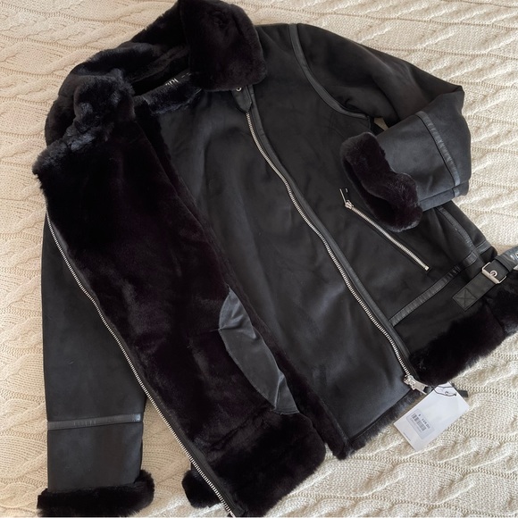 Zara Faux Suede Double Faced Long Jacket, Size L - Picture 2 of 12